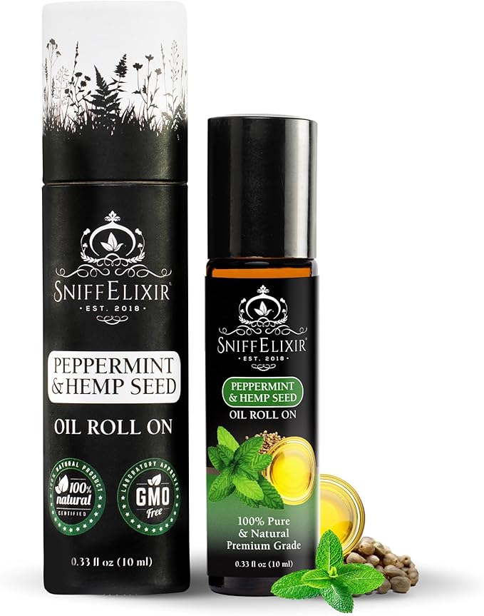 Peppermint Essential Oil Roll On with Hemp Seed Oil, Essential Oils Peppermint to Ease Headaches & Migraine, Used as Headache Stick, Oil Roller - Aromatherapy Gifts for Women and Men