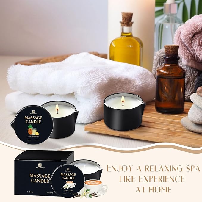 3 Pack Soy Massage Oil Candles 2.35oz Low Temp Massage Candles 3 Scent Spa Therapy Body Oil Home Gift for Relaxation, Couples, or Self-Care (Cream Cherry, Coffee Vanilla, Pineapple Rum)