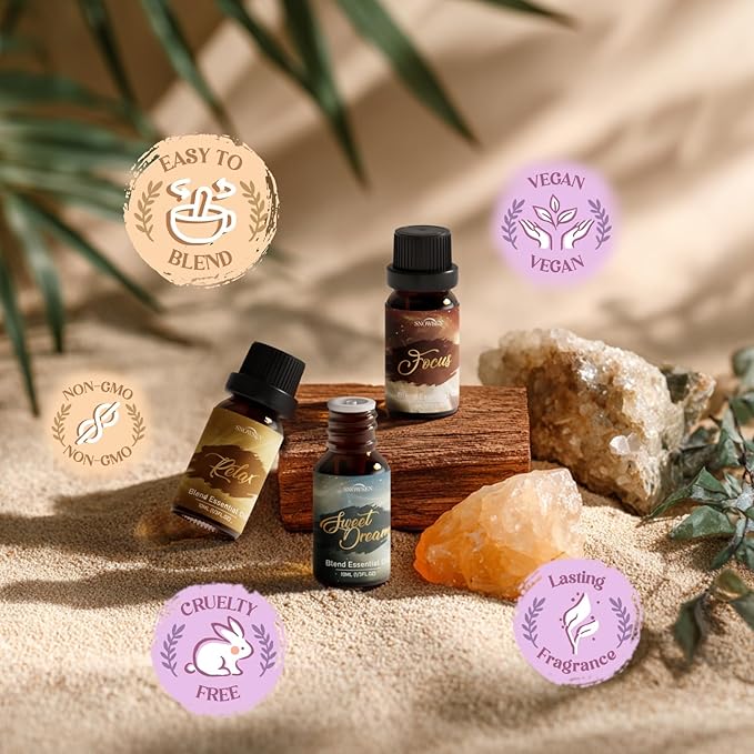 Essential Oil Blends, Harmony Essential Oil Set - Breathe, Sweet Dream, Relax, Happy, Focus, Air Freshening, Essential Oils for Diffusers for Home, Candle Making, Freshie Scents, Aromatherapy