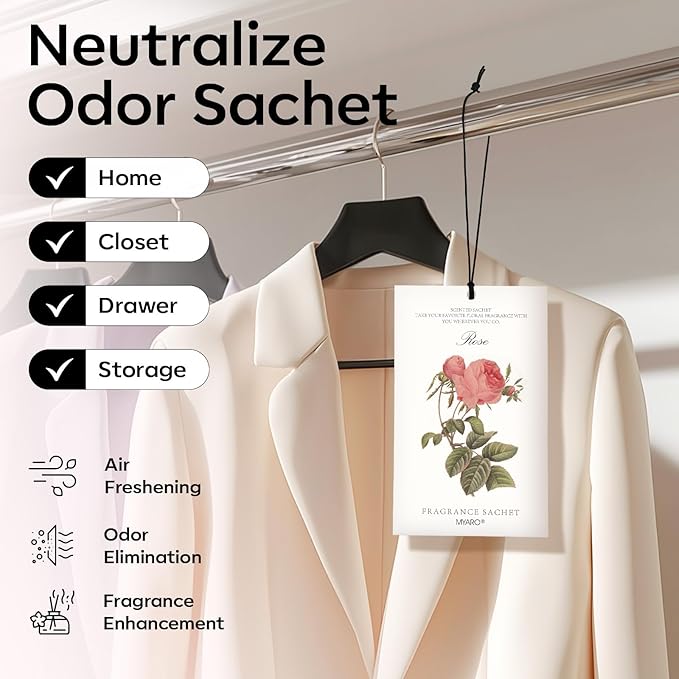 12 Pcs Rose Sachets Long Lasting Air Freshener Fragrance Potpourri Bags Odor Eliminator for Home Closet Drawer Deodorizer