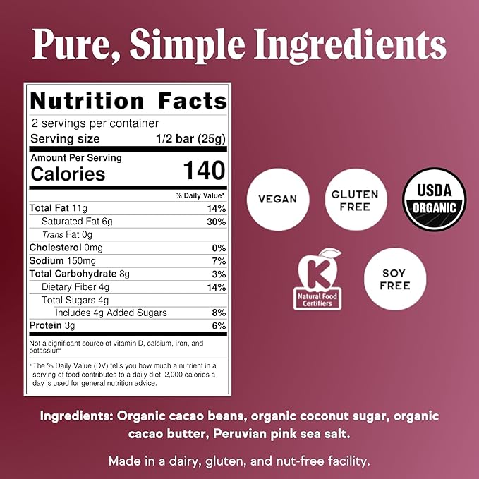 Raaka Salted Super Dark Chocolate Bars - 90% Cacao, Organic, Vegan, Kosher, Gluten Free, Cane Sugar Free - Lightly Sweetened with Coconut Sugar - 1.8oz Bars, 6-Pack