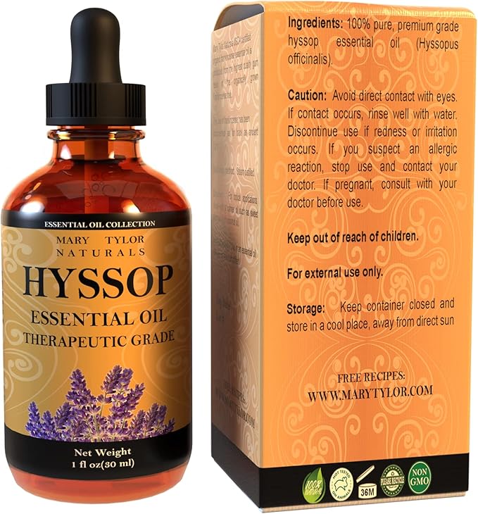Hyssop Essential Oil (1 oz), Premium Therapeutic Grade, 100% Pure and Natural, Perfect for Aromatherapy, Relaxation, Improved Mood and Much More by Mary Tylor Naturals