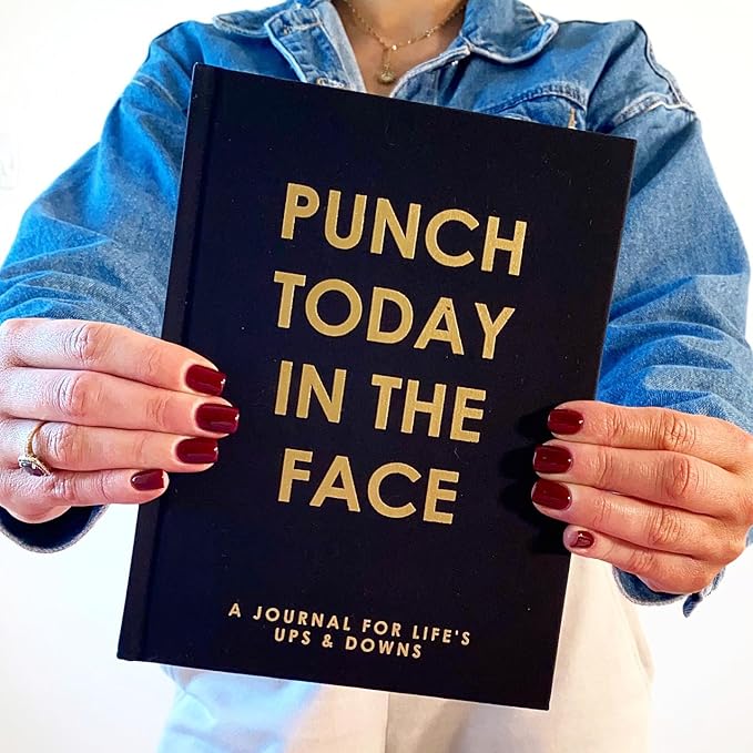 Graphique Self-Care Journal - Punch Today in the Face - 256 Pages - Weekly Quote & Daily Fill in Interiors - Hardbound Fabric Cover - Ribbon Marker (6" x 8")