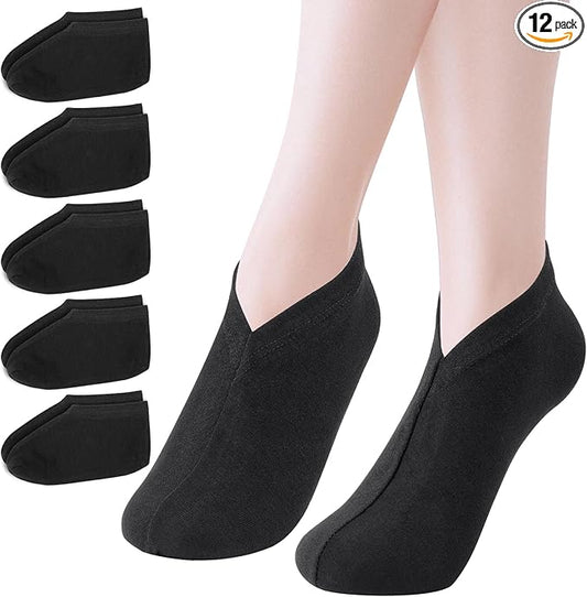 Segbeauty 12 Count Moisturizing Cotton Socks for Women, 6 Pairs Sleep Socks for Cracked Heel Repair, Foot Care Spa Moisture for Dry Feet Overnight, Black Sleeping Gel Lotion Sock for Cracked Heels