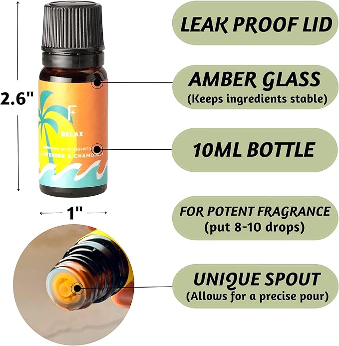 Folkulture Essential Oils for Diffuser Oil | Essential Oil Set of 6 Fragrance Oils | Diffuser Oils Scents for Home | Oil Diffusers Essential Oils Gifts for Relaxation - Lavender & Sandalwood