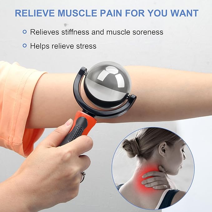 Cold Massage Roller Ball, Cold Therapy Relief, Portable Fitness Ice Roller Ball with Handle, Great Tool for Back/Neck Pain (Orange)