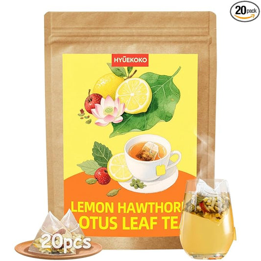 20 Bags Zesty Lemon Hawthorn Lotus Leaf Tea, Caffeine-Free Natural Ingredients Herbal Tea Bags, Improve Digestion, No Additives, Daily Enjoyment Tea for Women