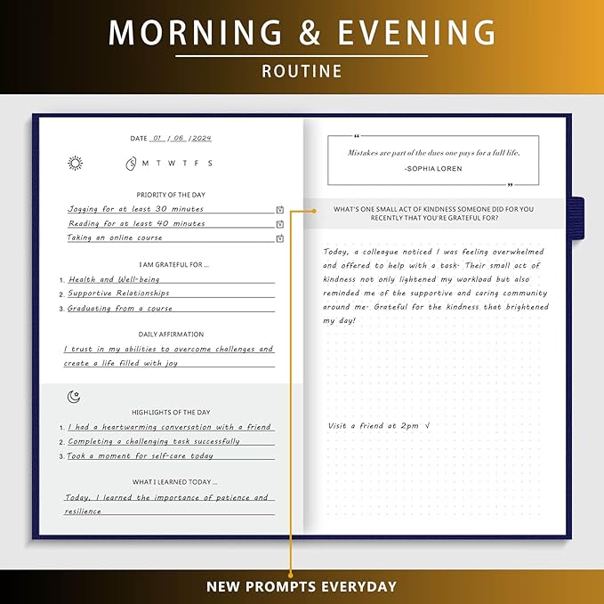 Self-Mastery Journal for Men - Gratitude and Productivity Journal for More Happiness, Positivity, Growth, Mindfulness, Self Care and Reflection - Guided Inspirational Journals for Men & Women (Blue)