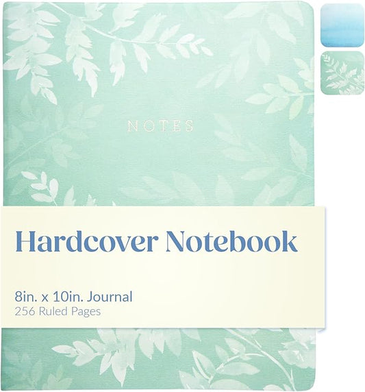 Eccolo Large Lined Journal Notebook, Hardbound Cover, Writing Journal, 256 Ruled Ivory Pages, Ribbon Bookmark, Lay Flat, Desk Size for Work or School, Ferns (8x10 inches)