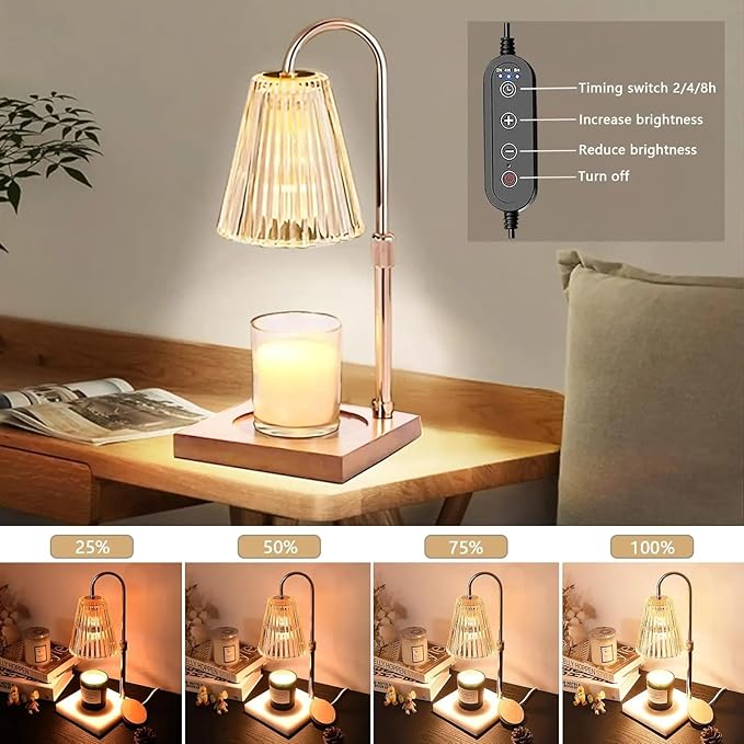 Candle Warmer Lamp with Timer - Electric Candle Warmer for Jar Candles - Adjustable Height & Dimmable Light Candle Lamp Warmer with 2 Bulbs - House Warming Gifts, New Home Bedroom DΓ©cor
