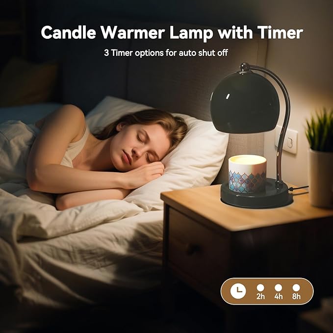 Ceramic Dimmable Candle Warmer Lamp with Timer Fit for Medium Size Candle Jars, Aesthetic Design with 2 Bulbs, House Warming Gifts, New Home Decor, Mother's Day, Birthday Gifts (Green)