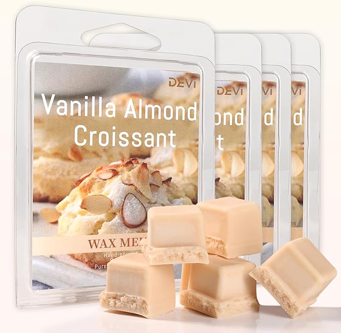 DEVI Scented Wax Melts, Natural Soy Wax Cubes Strong Scent -Vanilla Almond Biscuit - Long Lasting Scented Melts for Warmer, 4 Pack(24-Cubes)