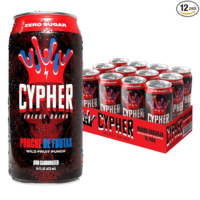 Cypher Sugar Free Energy Drink, Wild Fruit Punch – Non-Carbonated & Low Calorie Juice Energy Drink for Lasting Stamina & Focus with 260mg Caffeine, 3g Whey Protein, & 5 Amino Acids (12) 16oz Cans
