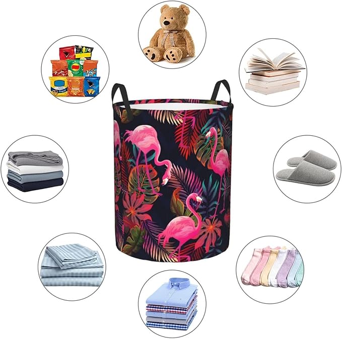 Laundry Basket Flamingos Collapsible Large Capacity,63L Dirty Clothes Basket Durable Lightweight Hamper With Handles Ideal For Clothes Toys Home Organization size19.6"L x 15.7"W