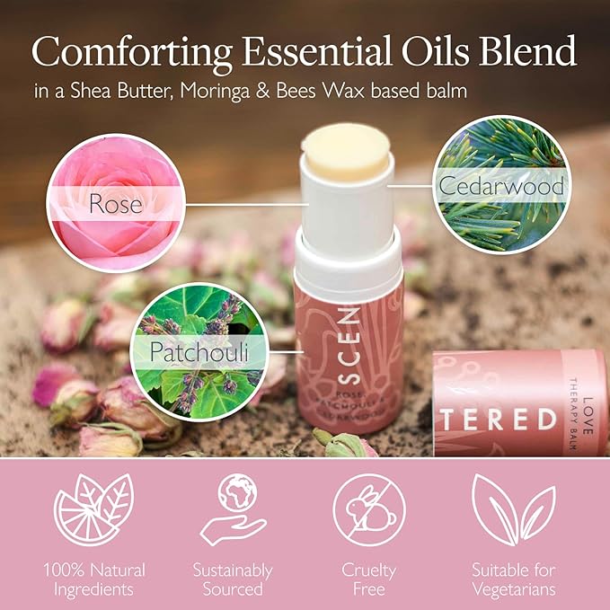 Scentered Aromatherapy Balm Stick - Love - Rose Essential Oils Rub On for Emotional Regulation & Balance - 100% Natural: Rose, Cedarwood, Ylang Ylang - Self Care Gifts for Women