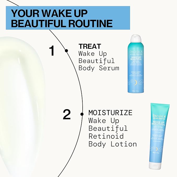 Pacifica Wake Up Beautiful Body Lotion & Serum Set of 2 – Overnight Body Treatment w/Granactive Retinoid, Mushroom & Melatonin, Hydrating Moisturizer Duo for Plumper Skin, Vegan & Cruelty-Free Clean