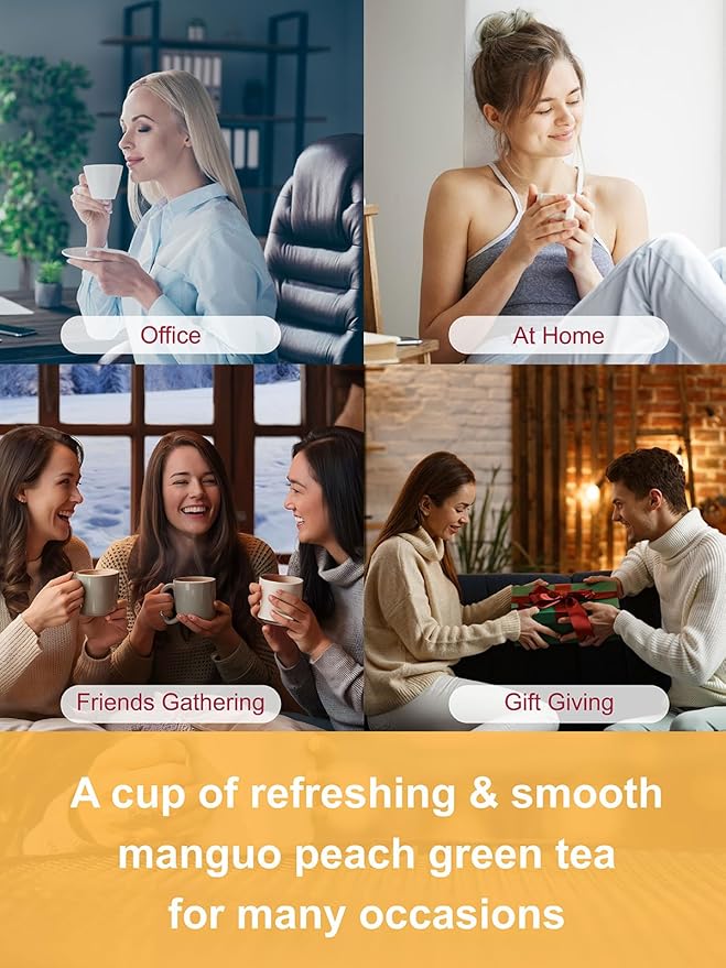 TeeLux Mango Peach Green Tea, Mango & Peach Flavored Steamed Green Tea, Fruit Aroma & Crisp Taste, 100 Count