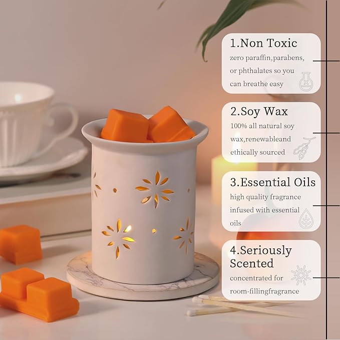 LETINE Wax Melts 10oz(4 Pack), Pumkin FallScented Wax Melts, 100% Soy Wax Melts Wax Cubes with All- Natural Strong & Non Toxic Essential Oil for Warmer, Gifts Set for Home Fragrance/Seasonal Scents