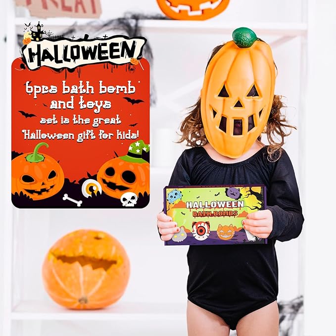 Halloween Bath Bombs for Kids,6 Pack Bubble Bath Bombs with Toys Inside,Halloween Spooky,Spider,Bat,Cat Shape Bath Bomb,Halloween Gifts for Kids Boys Girl