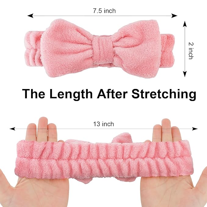 Casoty 6 Pcs Skincare Spa Headband Make Up Headbands, Bow Hair Band, Soft Coral Fleece Facial Headbands for Washing Face, Towel Head Band for Face Washing Shower Skin Care Yoga