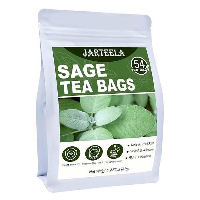 Jarteela - Sage Tea Bag, 1.5g x 54 Count - Natural Sage Leaf Salvia Officinalis Tea Bag - Non-GMO - Caffeine-free Herbal Tea -Support Digestion & Healthy Skin