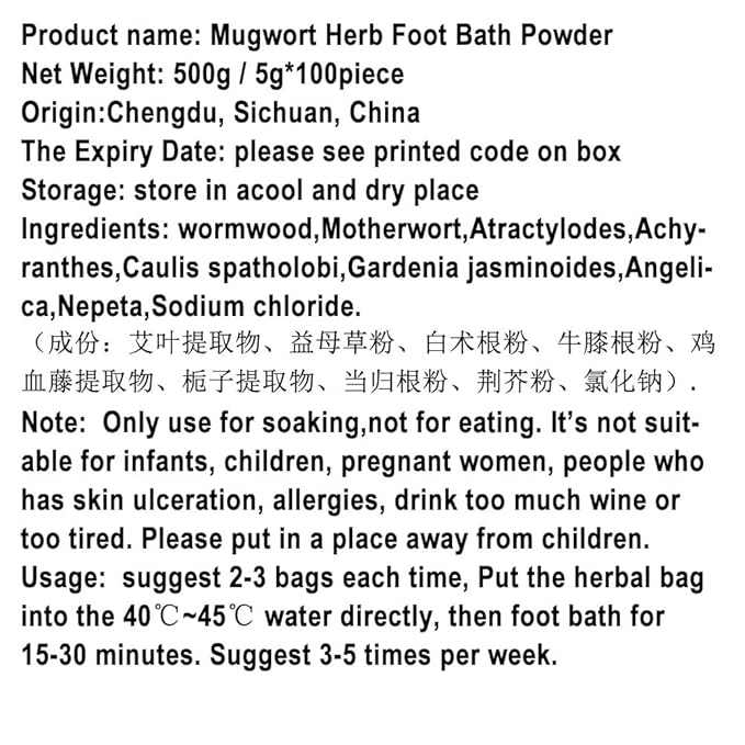100Bags Mugwort Herb Foot Soak , Lymphatic Drainage Chinese Herbal Organic Wormwood Leg Foot Bath Bag, Chinese Herbal Foot Bath Spa Powder Kits Foot Reflexology Rela