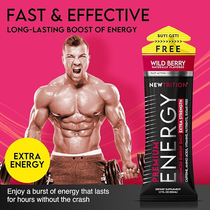 NewTrition® Extra Strength Energy Shots, 250mg Caffeine Energy Shots with Vitamin B & Amino Acids, Sugar-Free Vitamin Energy Shot, 1.7 fl oz (Pack of 24, 4 Flavors - Mixed 1)