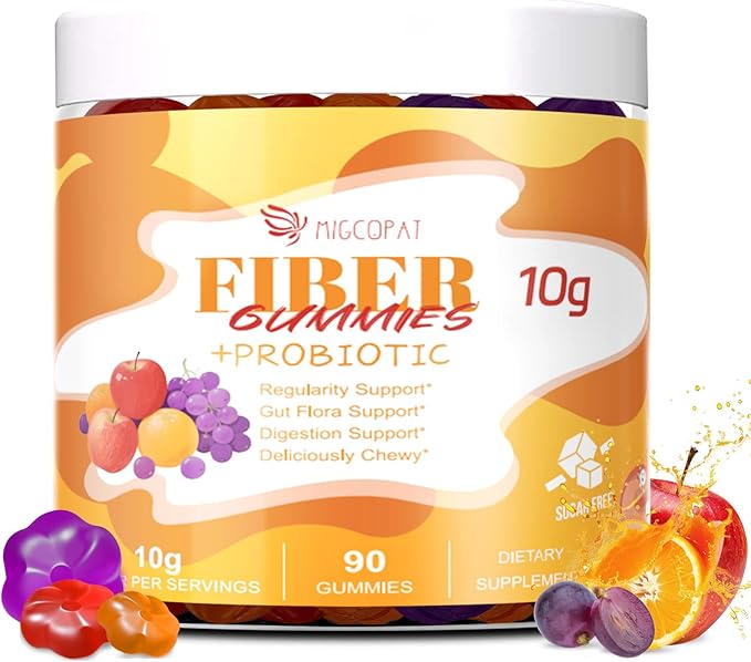 10G Fiber Gummies with Probiotics, Fiber Supplement with 30 Billion CFU Probiotics Blend, ACV, Vitamin C, Inulin - Support Digestive Health - No Sugar Added - Fruit Flavored - 90 Count