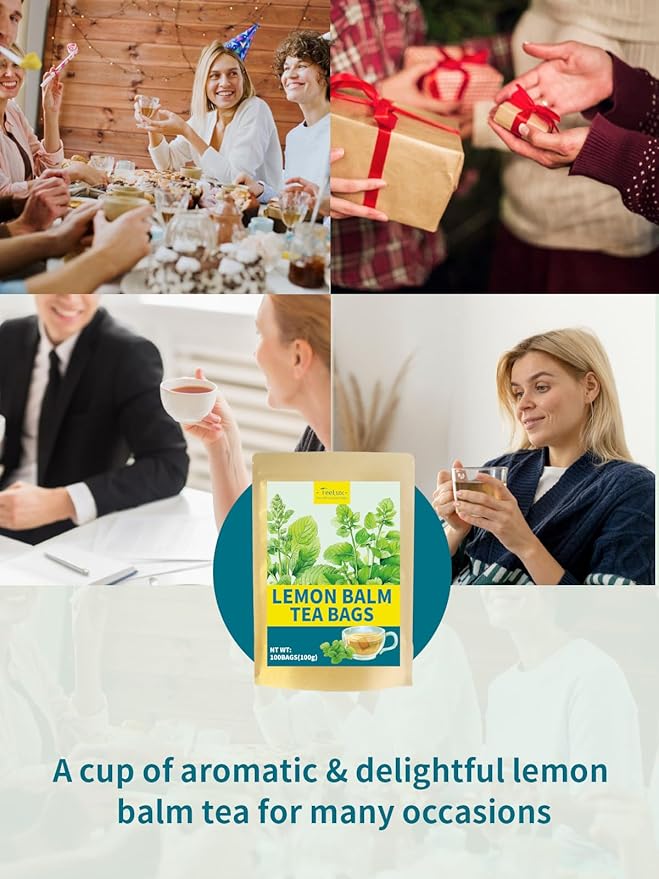 TeeLux Lemon Balm Tea Bags, Pure & Natural Lemon Balm Herbal Tea, Lemony & Citrusy Flavor, Caffeine Free, 100 Count
