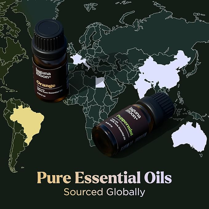 Lagunamoon Essential Oils Set, Top 20 Gift Set Oils for Diffusers, Humidifiers, Aromatherapy, Candle Making Scents, Cars & Home Products, Peppermint, Tea Tree, Lavender, Eucalyptus, Lemongrass (10mL)