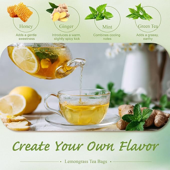 WT WEETEE Lemongrass Tea Bags, 100 Count Pure Lemon Grass Leaves Tea Bags, Natural Caffeine Free Herbal Tea