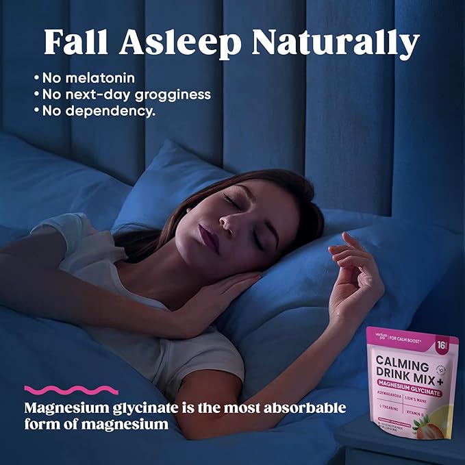 Venture Pal Calming Powdered Drink Mix, Magnesium Glycinate, Ashwagandha, L-Theanine,Vitamin D, Lions Mane, Sugar Free Magnesium Supplement Blend for Relax & Focus, Non GMO, Vegan, On The Go