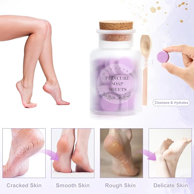128g Pedicure Foot Spa Tablets 10 Oz Plastic Bath Salts Jar Foot Soak Tablets Manicure Soak Balls Softens Skin Botanicals Lavender Essential Oil Fast Dissolving Pedicure Supplies for Feet Dry Cracked