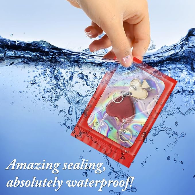 ANZNKU 100 Pcs Smell Proof Mylar Resealable Bags, Holographic Packaging Bags, Resealable Odor Foil Pouch Zip Bag with Clear Window for Food Storage and Lipgloss, Jewelry Lash (Red, 4.7 x 7.9 Inch)