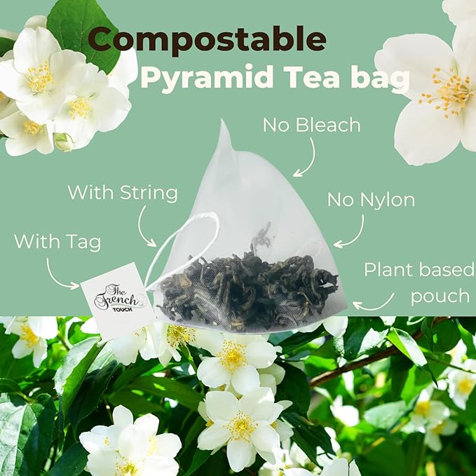 The French Touch Jasmine Green Tea ORGANIC | 2.5g x 30 Pyramid Bags | 100% Certified USDA Organic | Plant based tea bags | Select Premium Tea (Jasmine Green)