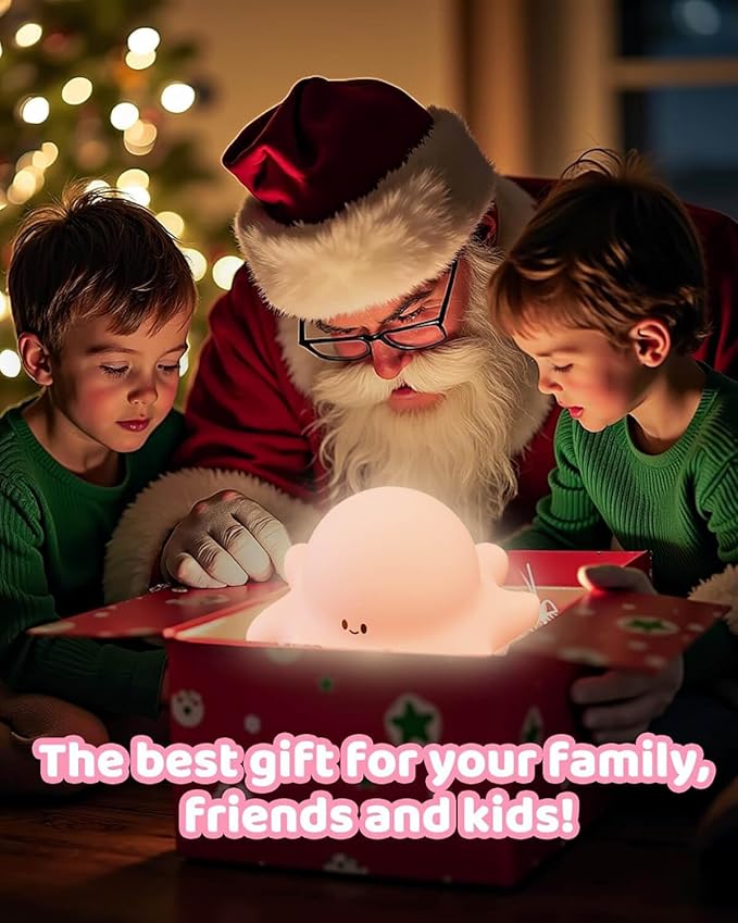 Cute Octopus Rechargeable Silicone Night Light for Kids, Dimmable Touch Control Nightlight with Timer, Portable USB Baby Night Lamp for Nursery, Bedroom