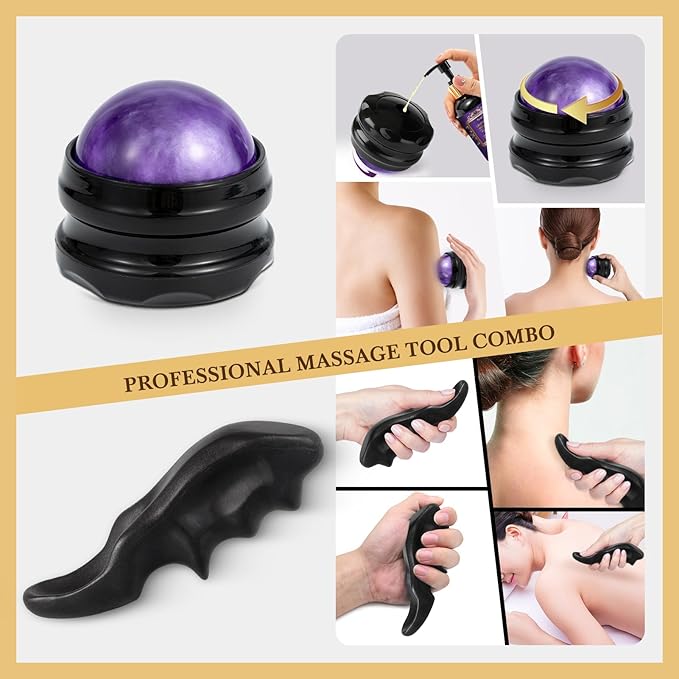 3 Pack Massage Oil for Massage Therapy, Lavender Oil for Relaxation, Sore Muscle Arnica Oil & Cellulite Massage Oil, with Massage Roller Ball & Thumb Saver Massage Tool, Massage Kit for Him Her