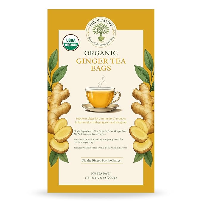 Organic Ginger Tea (100 tea bags | 7 oz | 200g) - Supports healthy circulation and digestion