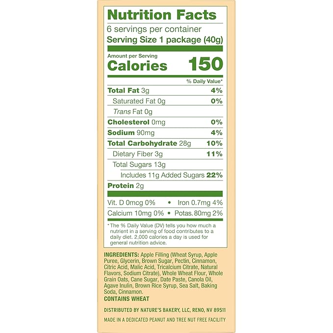 Nature's Bakery Oatmeal Crumble Bars, Apple, 6-6 Count Boxes (36 Bars), Vegan Snacks, Non-GMO