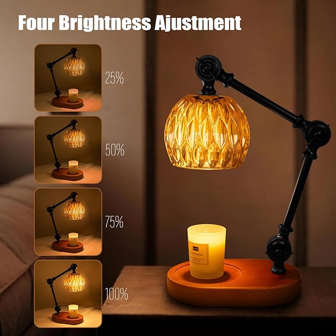 Candle Warmer Lamp, Dimmable Wax Melting Warmer with Adjustable Height, Bedroom Living Room Home Decor, Birthday Relaxation Gifts for Women (Amber, Wave)