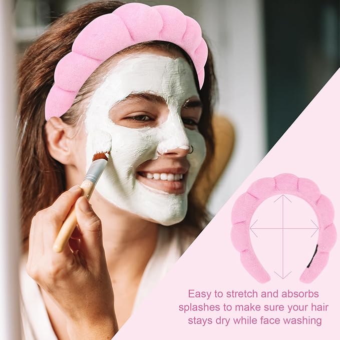 3 Pack Spa Headbands - Terry Cloth Puffy Hair Bands for Skincare, Makeup, and Face Washing