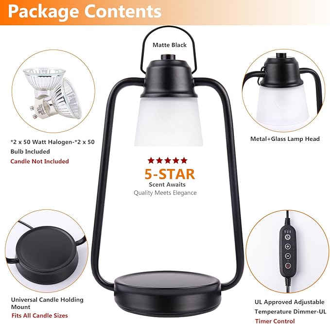 Candle Warmer Lamp with Timer Dimmer - Electric Modern Wax Melt Warmer Black Scented Jar Candles Light Birthday Gifts for Women Mom House Warming New Home Room Decor