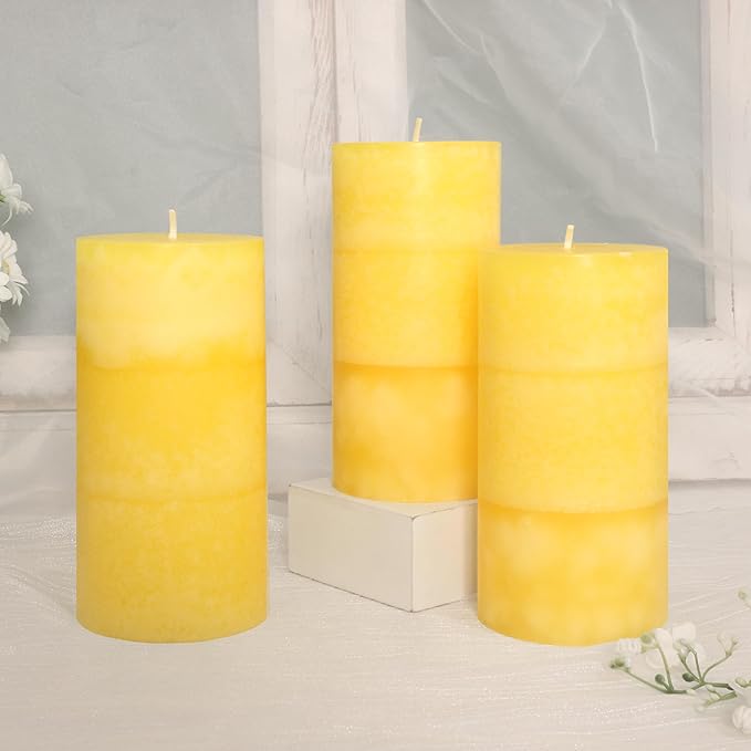 3 x 6 Inches Pillar Candles Lemongrass Scented Yellow Decorative Rustic Candles Citrus Scent Clean Burning Hand-Poured Large Candles for Home Aesthetic Relax Spa Bathroom Wedding Decor