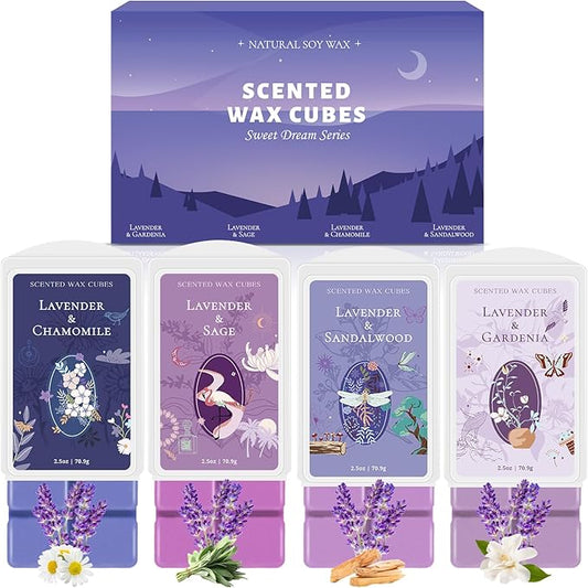 STRN Natural Soy Wax Melts with Essential Oils, Long-Lasting Aromatherapy Wax Cubes for Wax Warmers, Scents of Lavender & Gardenia, Sage, Chamomile, Sandalwood – 4x2.5oz for Home, Spa & Gifts