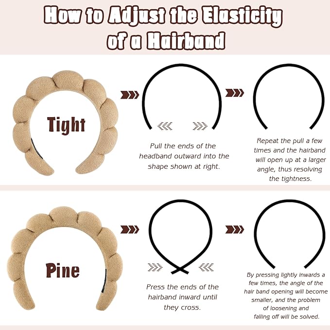 Zkptops Spa Headband for Washing Face Wristband Set Sponge Makeup Skincare Terry Cloth Bubble Soft Get Ready Hairband for Women Girl Puffy Padded Headwear Non Slip Thick Hair Accessory(Brown)