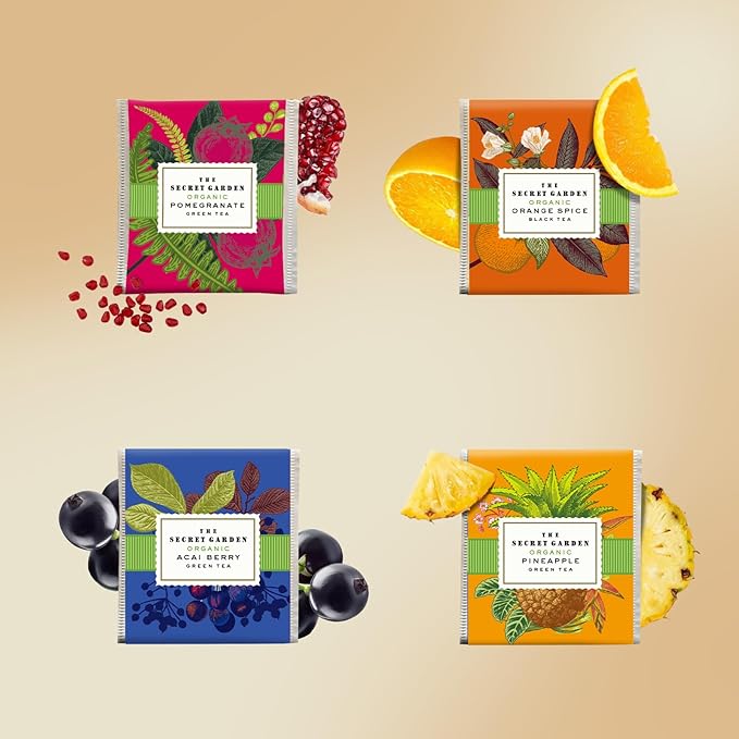 Life Plus Style Gourmet The Secret Garden Organic Tea Gift Set 80 Tea Bags 8 Flavours Green & Black Wellness Sampler Tea Set Collection with Mango & Fruit Infusions Premium Birthday Gift for Women