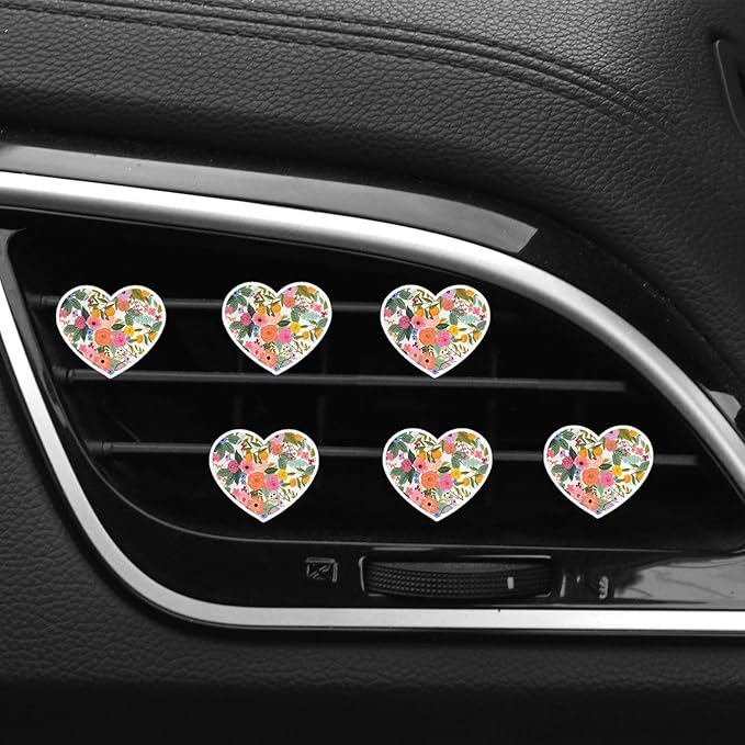 6 Pcs Heart Car Air Fresheners Vents Clips, Cute Heart Car Decor, Floral Scent, Red