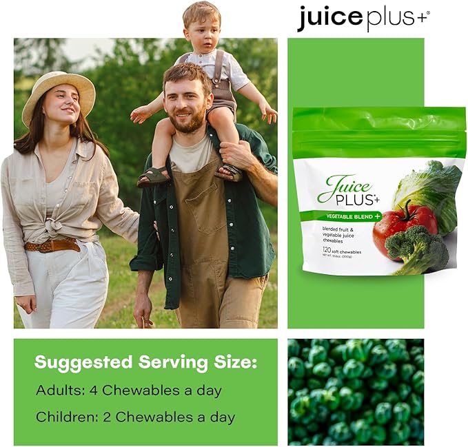 JuicePlus+ Vegetable Blend Soft Chews (Chewables) - Delicious Vegan Gummies with 11 Nutrient-Rich Vegetables for Daily Wellness! Boost Intake of Vitamins & More - For Kids & Adults - (1-mo, 30 Chews)