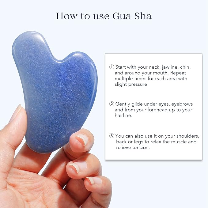BAIMEI Jade Face Roller & Gua Sha, Facial Beauty Roller Skin Care Tools, Self Care Gift for Men Women, Massager for Face, Eyes, Neck, Relieve Fine Lines and Wrinkles - Blue