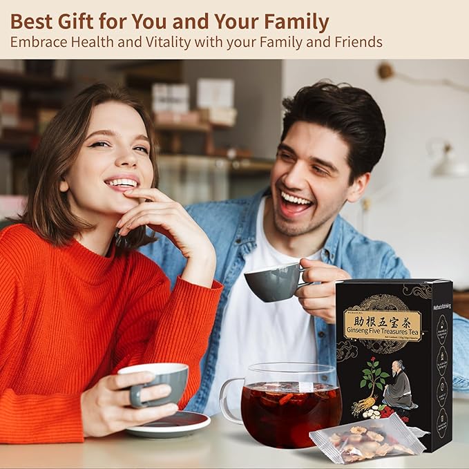 Ginseng Five Treasures Kidney Tea, Chinese Ginseng Six Treasure Tea Organic Cleanse Detox TeaBags for Women and Men's Kidney Health, 7 Precious Ingredients Formula